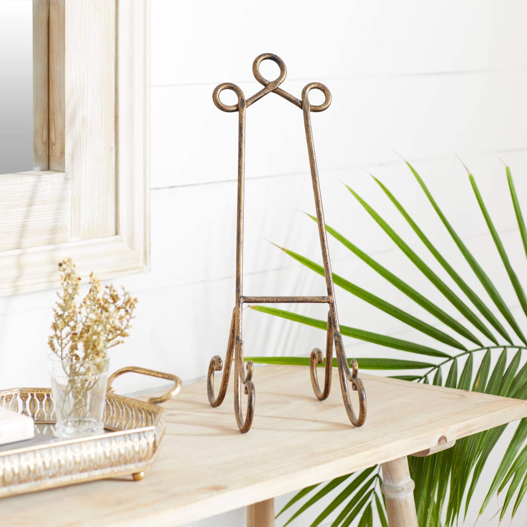 Traditional Scrolling Gold Metal Easel, 19" x 7" x 10"